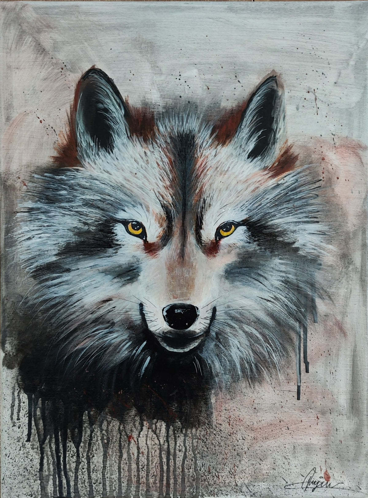 Luminous Sentinel – Original Acrylic Wolf Painting