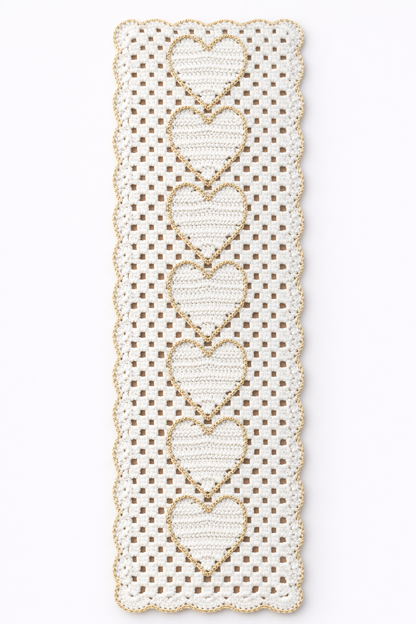 Handmade Crochet Heart Table Runner & Placemat Set | Luxury Dining Table Decor