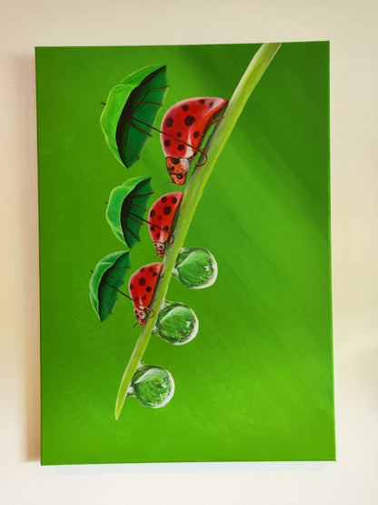 Umbrella Parade – Original Acrylic Ladybug Painting