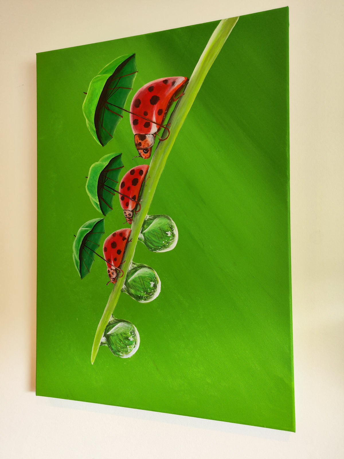 Umbrella Parade – Original Acrylic Ladybug Painting